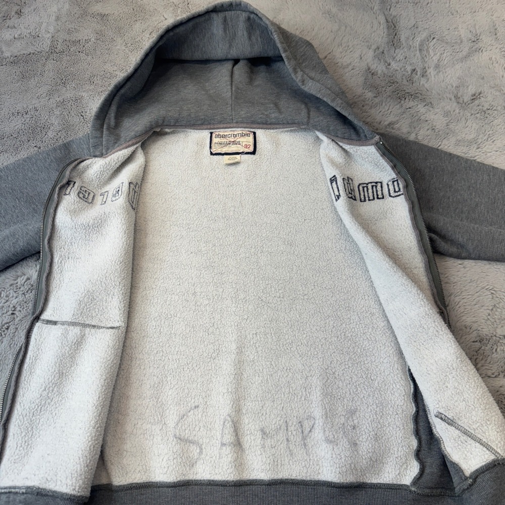 Abercrombie Kids Large Gray Full Zip Hoodie Sweatshirt Applique Logo 92 Patch - Picture 5 of 15